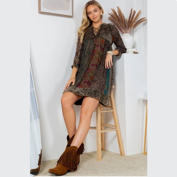 Bohemian Stone-Washed Babydoll Dress