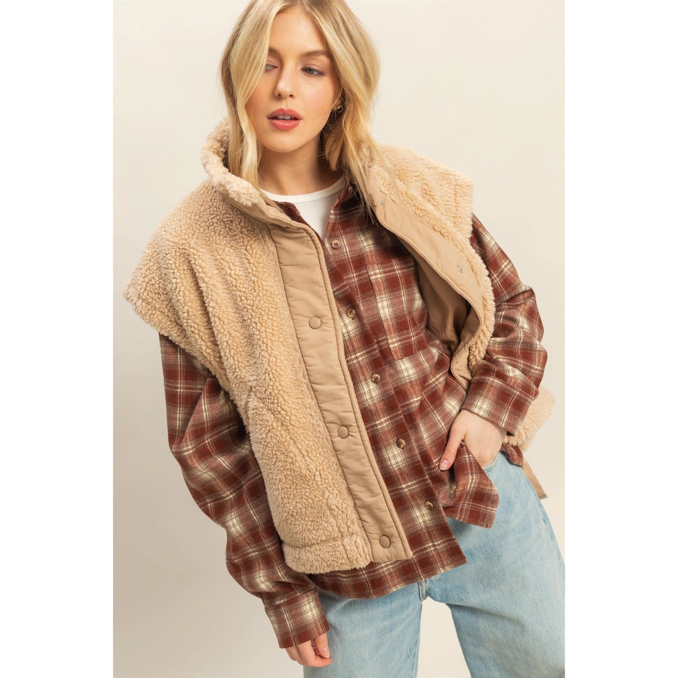 Cozy Mock Neck Sherpa Vest Jacket