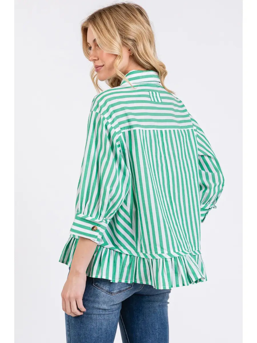 Striped Button Down Ruffle Top
