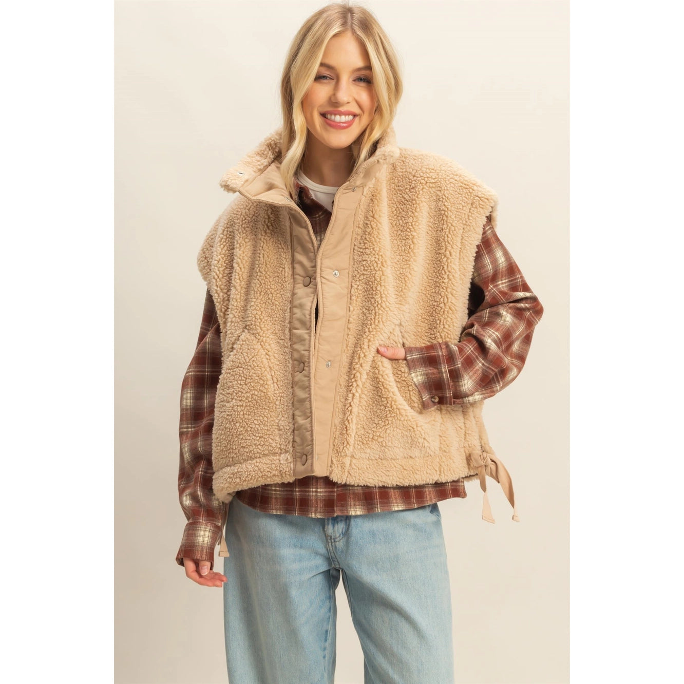 Cozy Mock Neck Sherpa Vest Jacket
