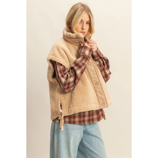 Cozy Mock Neck Sherpa Vest Jacket