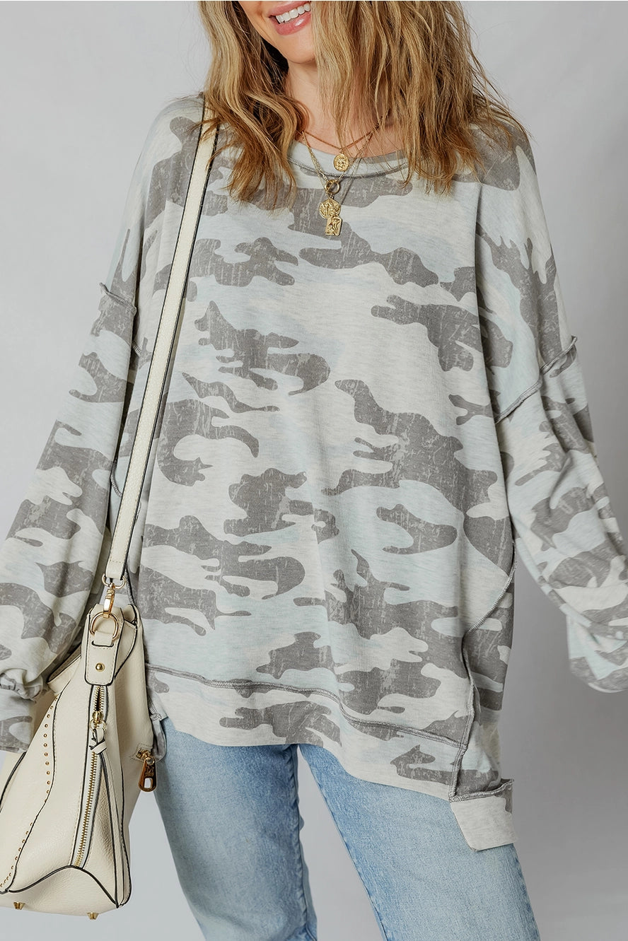 Camouflage Print Loose Fit Pullover