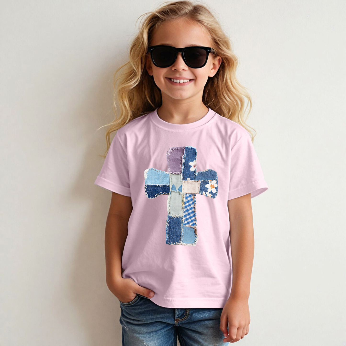 Youth Easter Faux Quilted Cross Sweatshirt or Tee