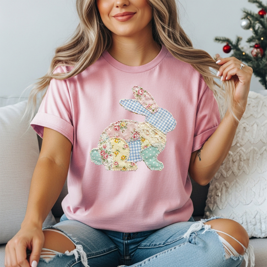 Faux Quilted Easter Bunny Sweatshirt or Tee