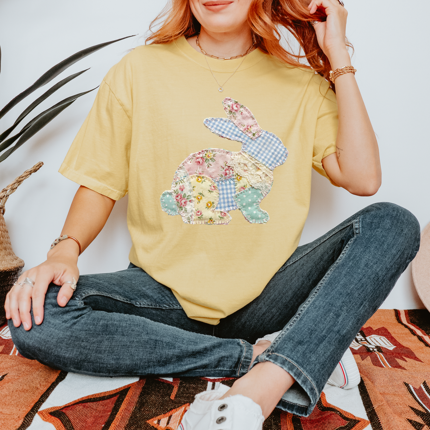Faux Quilted Easter Bunny Sweatshirt or Tee