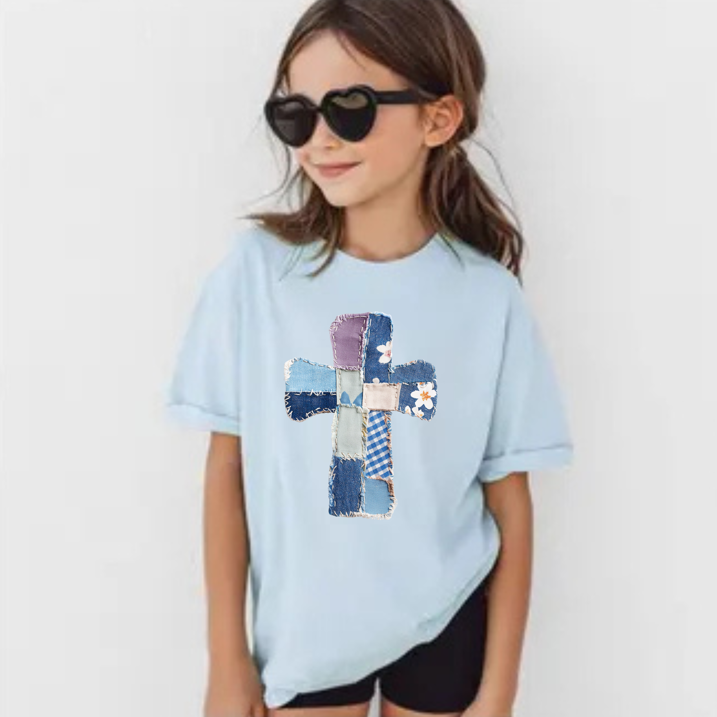 Youth Easter Faux Quilted Cross Sweatshirt or Tee