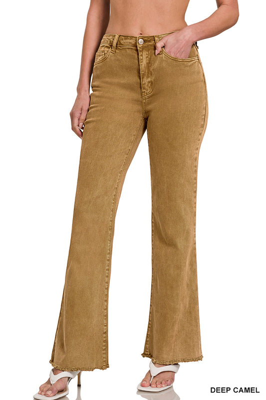 Acid Washed Frayed Cutoff Hem Straight Wide Pants