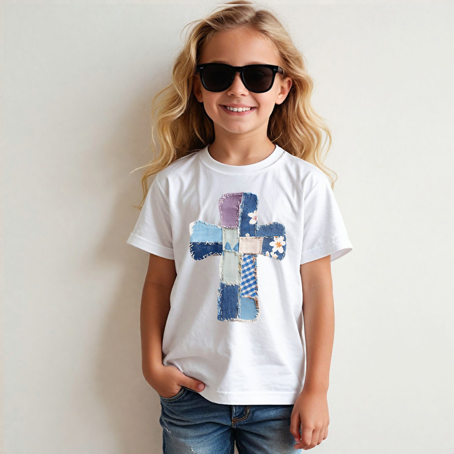 Youth Easter Faux Quilted Cross Sweatshirt or Tee