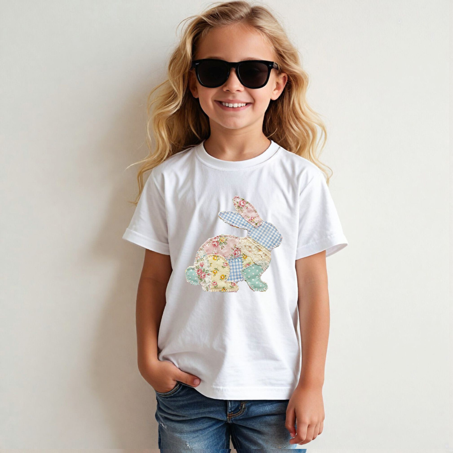 Youth Easter Faux Quilted Easter Bunny Sweatshirt or Tee