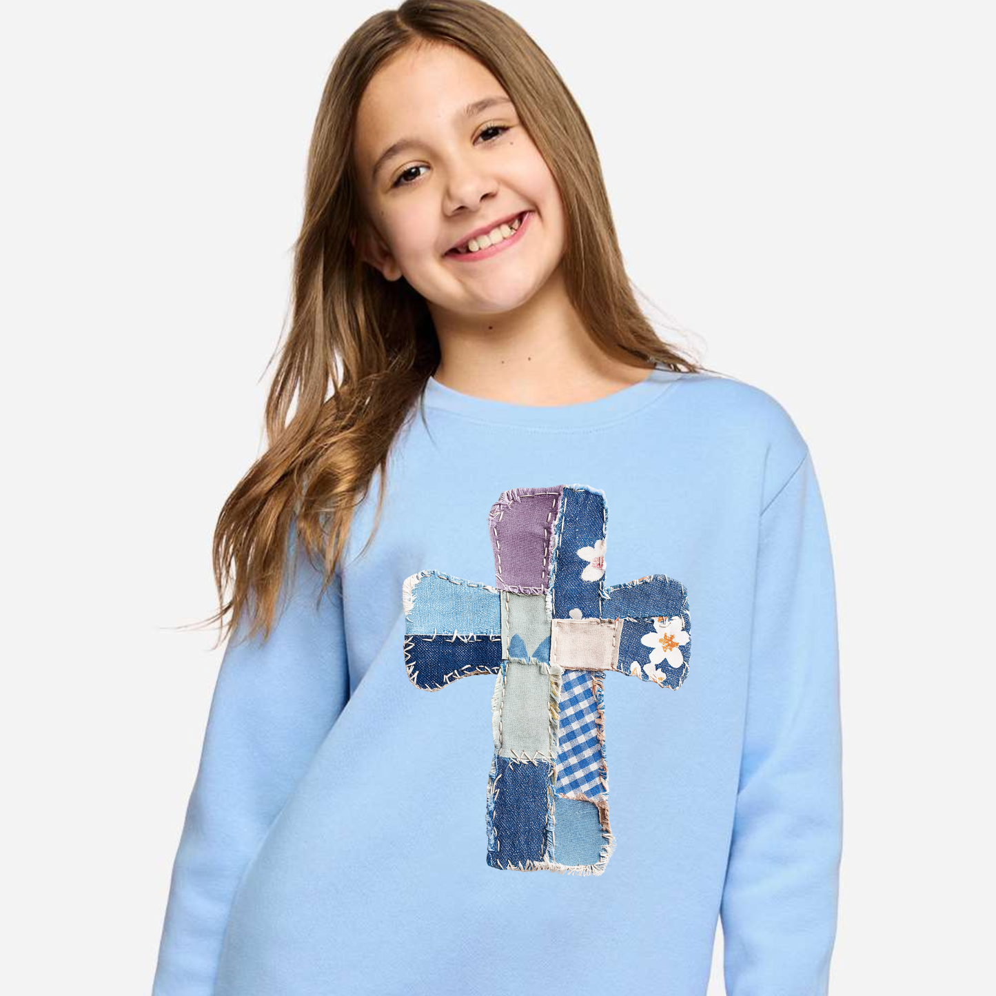 Youth Easter Faux Quilted Cross Sweatshirt or Tee