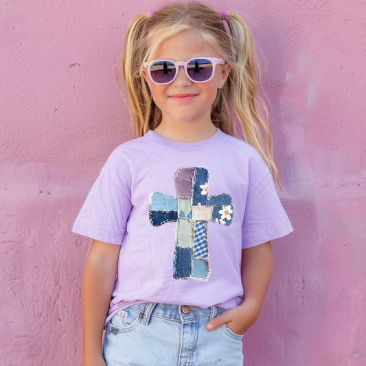 Youth Easter Faux Quilted Cross Sweatshirt or Tee