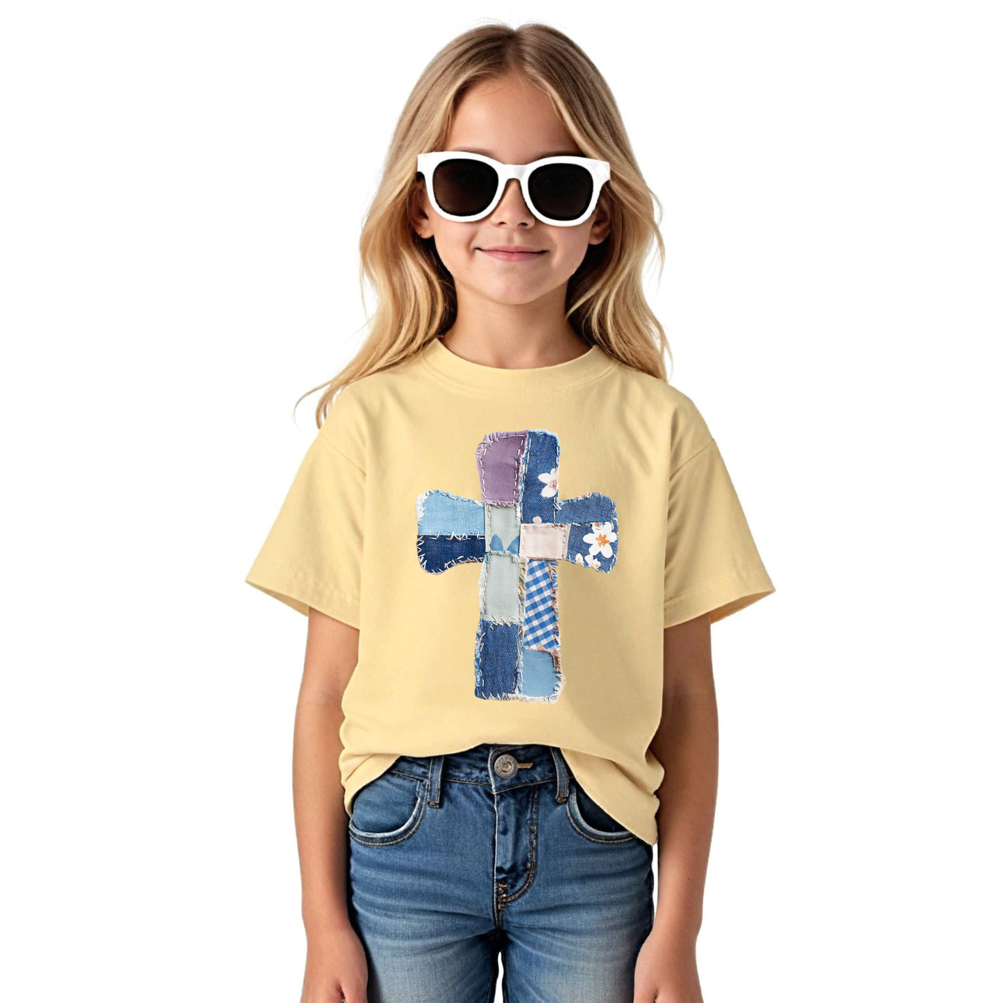 Youth Easter Faux Quilted Cross Sweatshirt or Tee