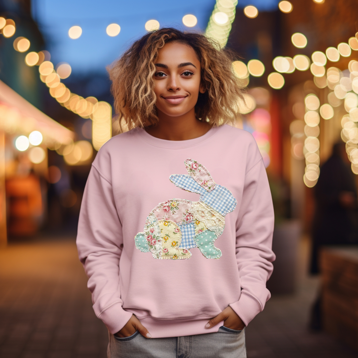 Faux Quilted Easter Bunny Sweatshirt or Tee