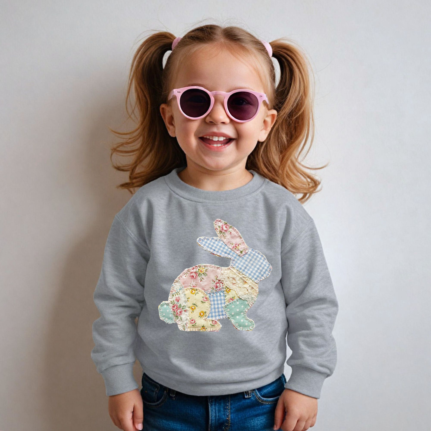Youth Easter Faux Quilted Easter Bunny Sweatshirt or Tee